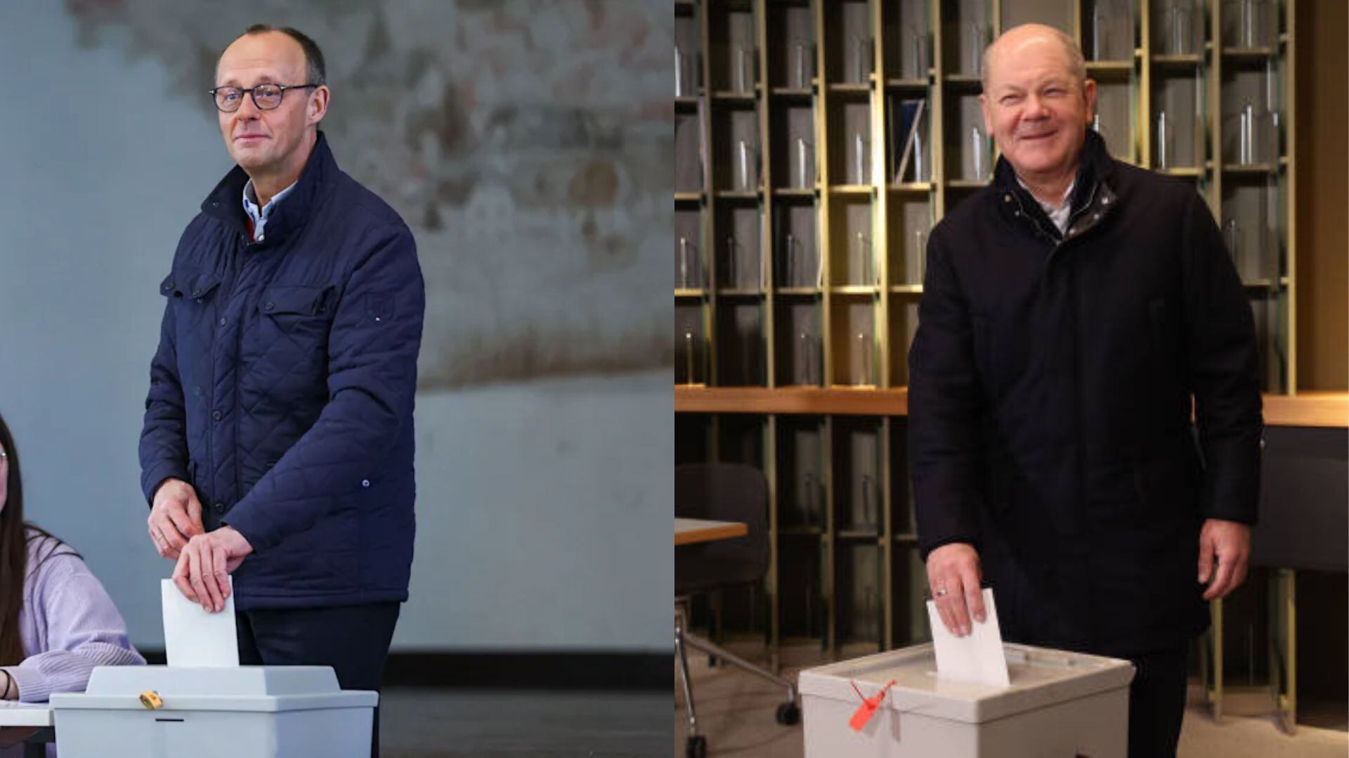 Friedrich Merz (CDU) y Olaf Schloz (SPD) votando en sus respectivos centros de votación