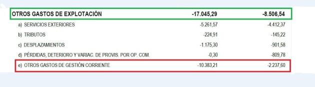 Gastos de explotación dos úlitmos ejercicios
