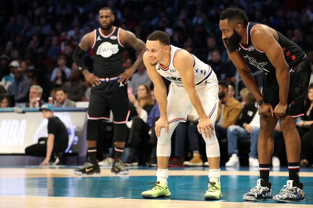 LeBron, Curry y Harden, en el último partido de las estrellas de la NBA.