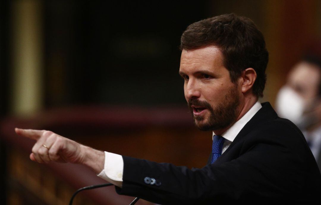 El líder del PP, Pablo Casado, interviene durante una sesión de Control al Gobierno en el Congreso de los Diputados