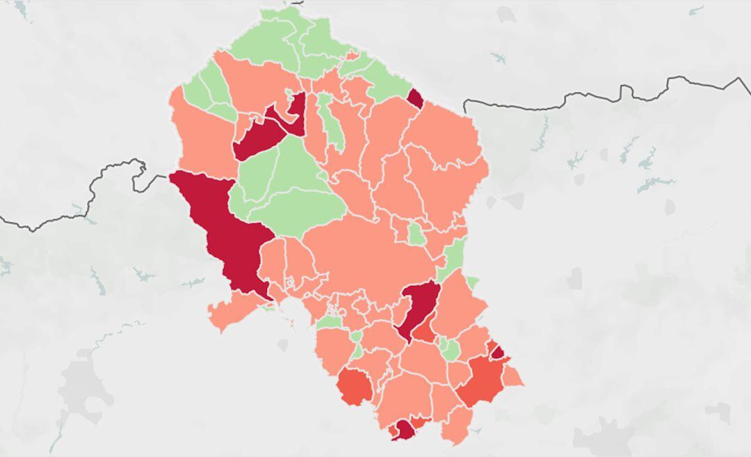 Mapa de incidencias acumuladas de contagio por SARS-COV-2 en los últimos 14 días en la provincia de Córdoba