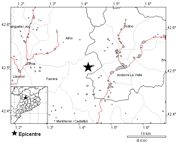 Epicentre del sisme detectat a l'Alt Urgell i Andorra aquest dimecres.