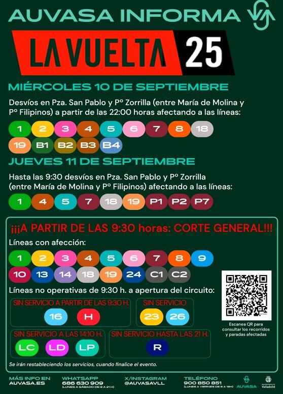 Auvasa modifica sus servicios con motivo de la contrarreloj de la Vuelta del 11 de septiembre