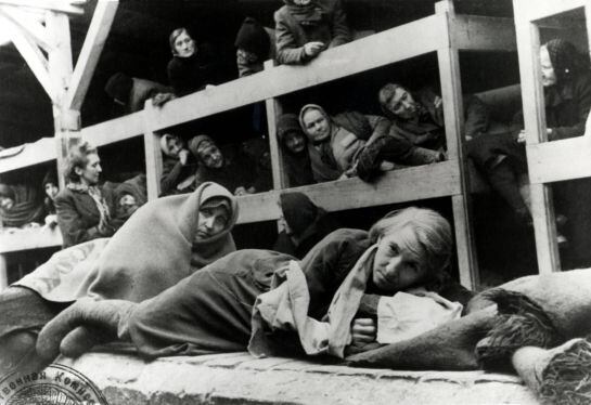 Imagen de un grupo de mujeres en Auschwitz (Imagen de archivo)