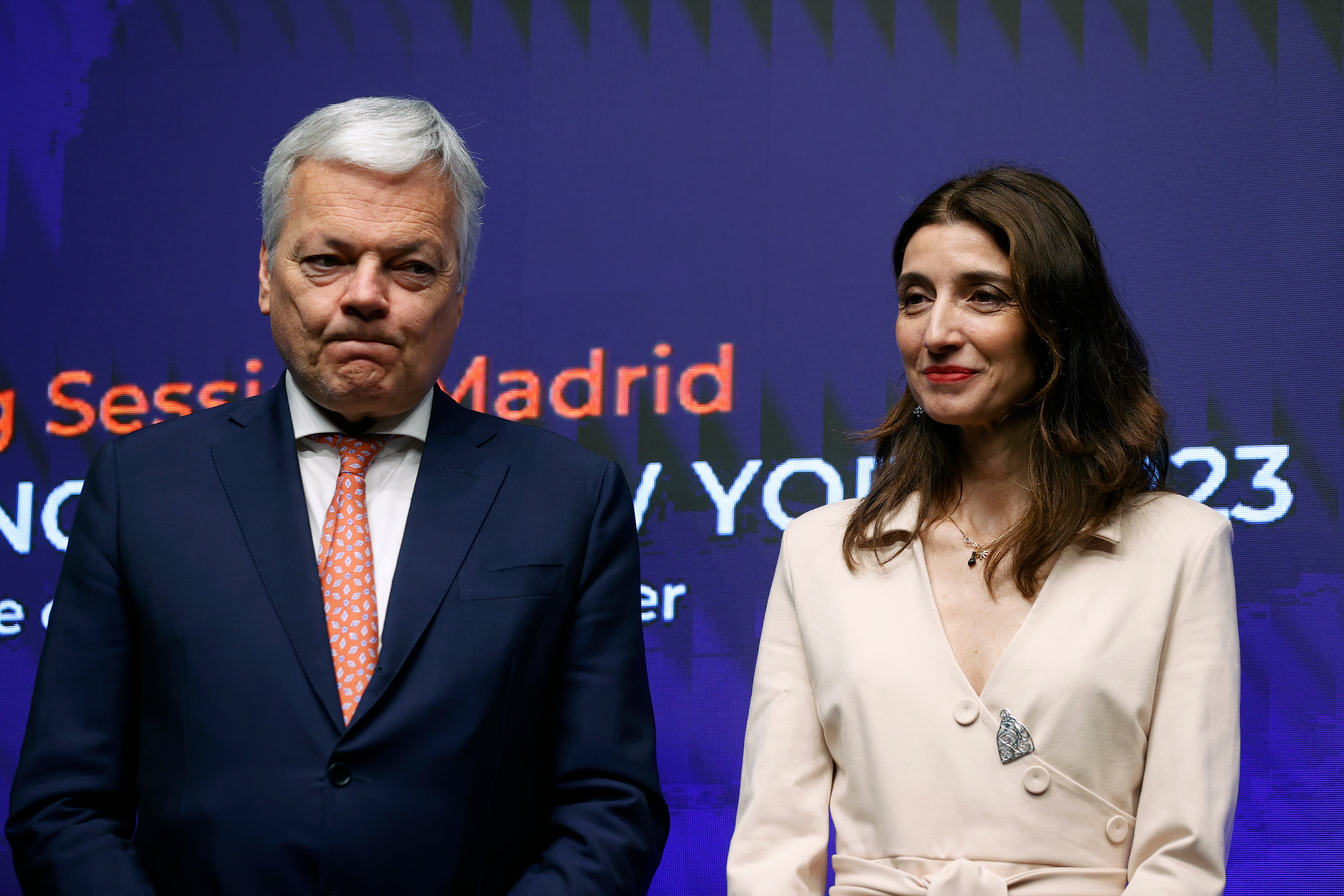 La ministra de Justicia, Pilar Llop, junto al comisario de Justicia de la UE, Didier Reynders, durante la presentación del &#039;World Law Congress&#039;