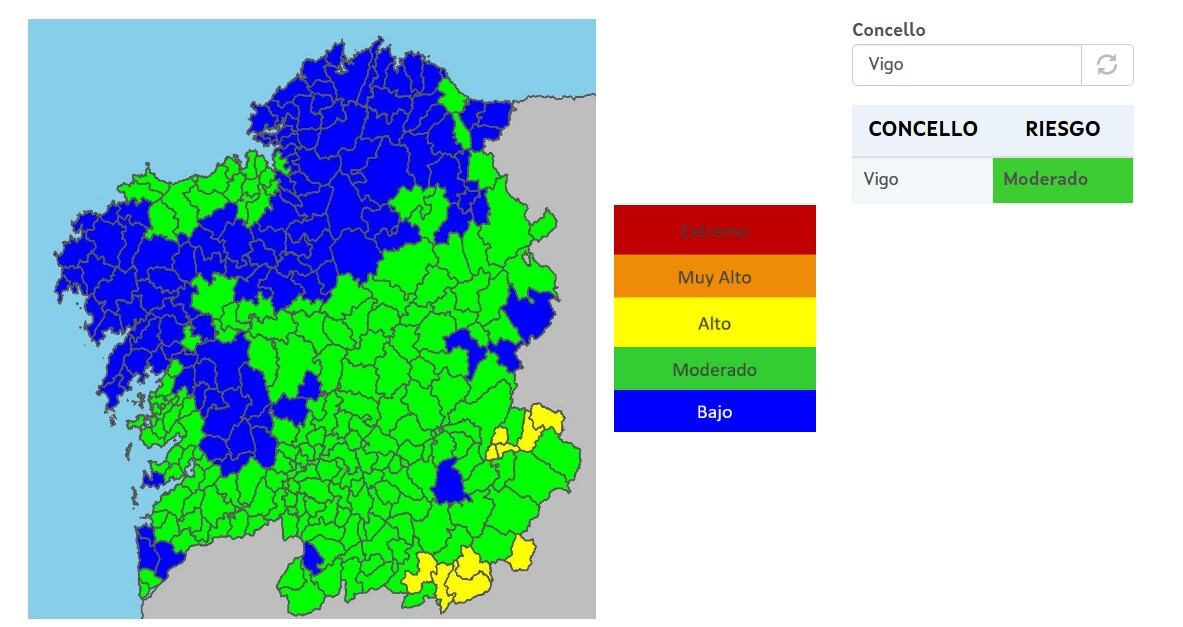 Mapa actualizado de riesgo de incendios.