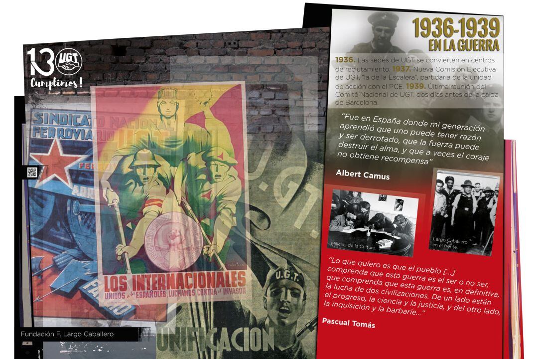 Panel que integra la exposición sobre los 130 años del sindicato