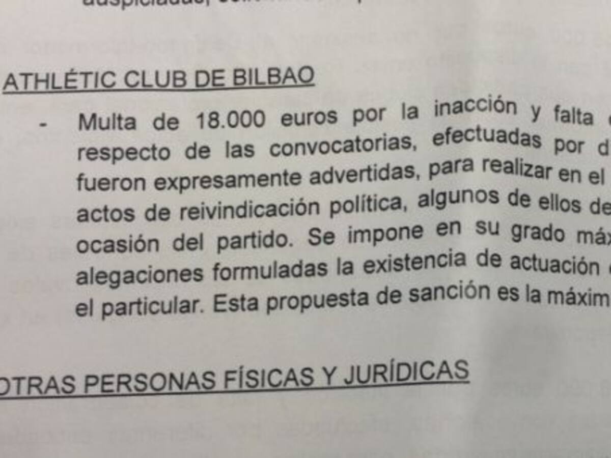 18.000 € de sanción por no colaborar contra la pitada al himno