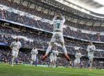 Los jugadores del Real Madrid celebran el gol de Cristiano Ronaldo en el Santiago Bernabeu