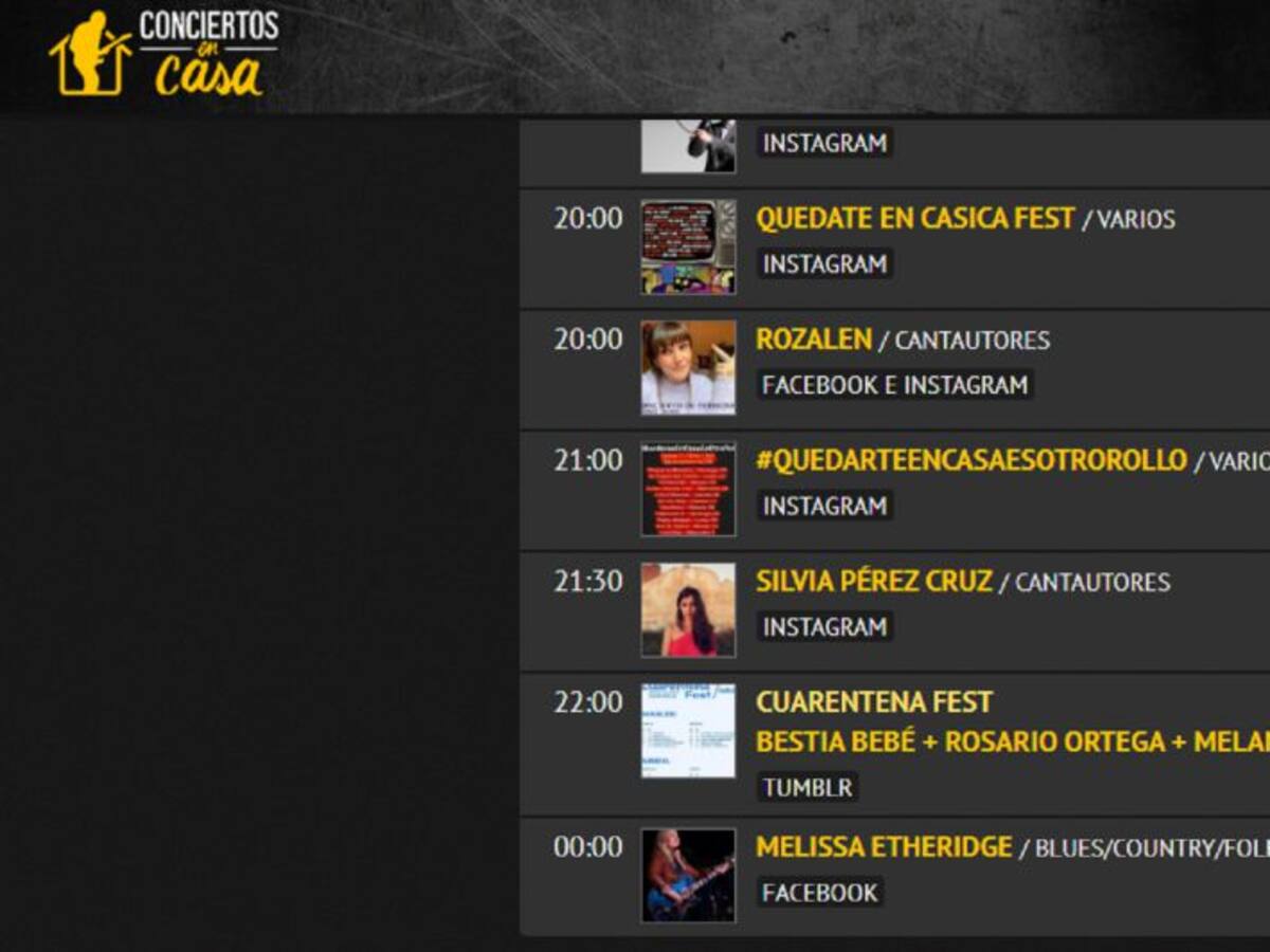 Así es 'Conciertos en casa', la agenda cultural que recoge los conciertos que se emiten por redes sociales