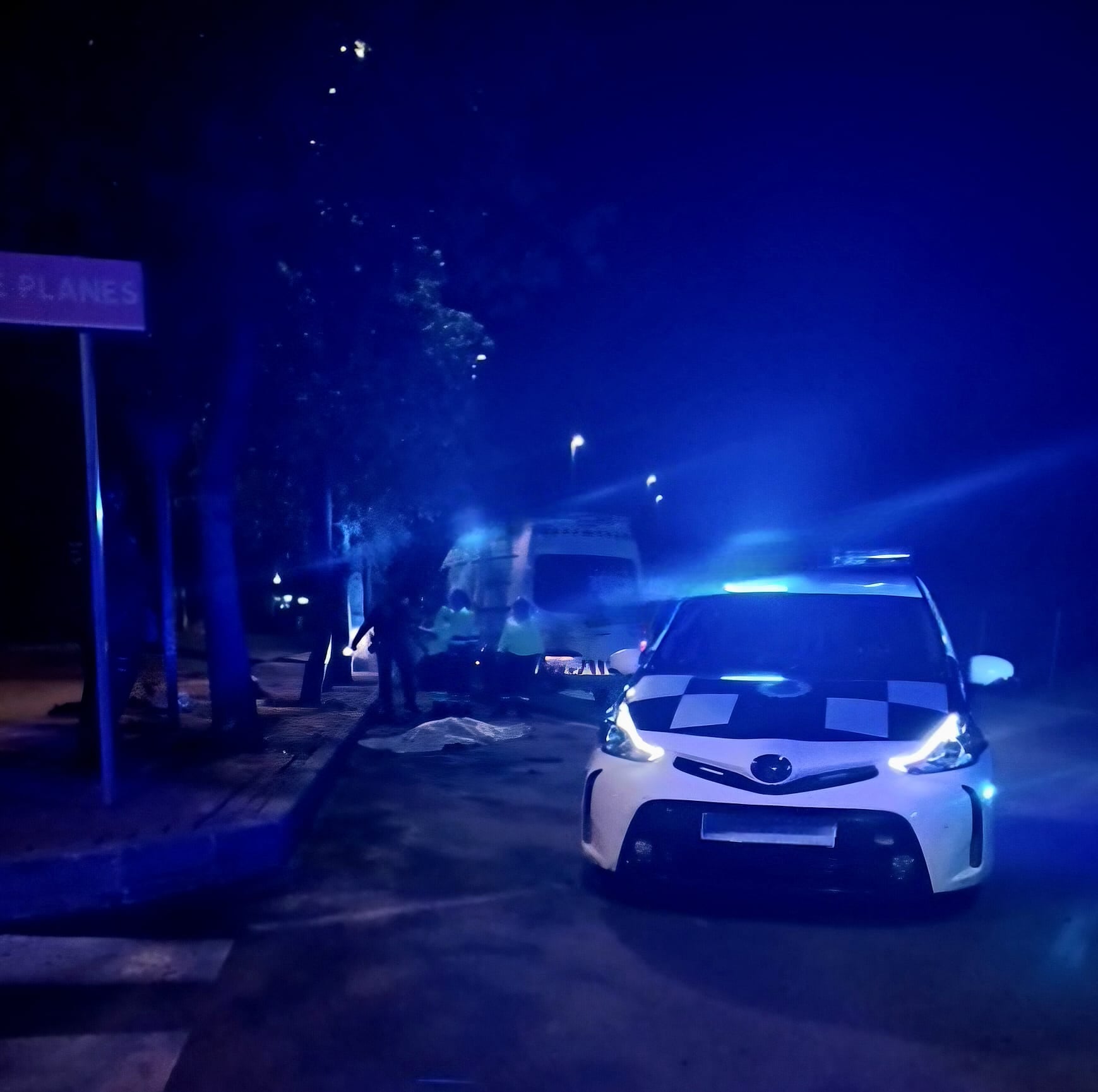 Un coche de la Policía Local de Murcia en el lugar del accidente mortal