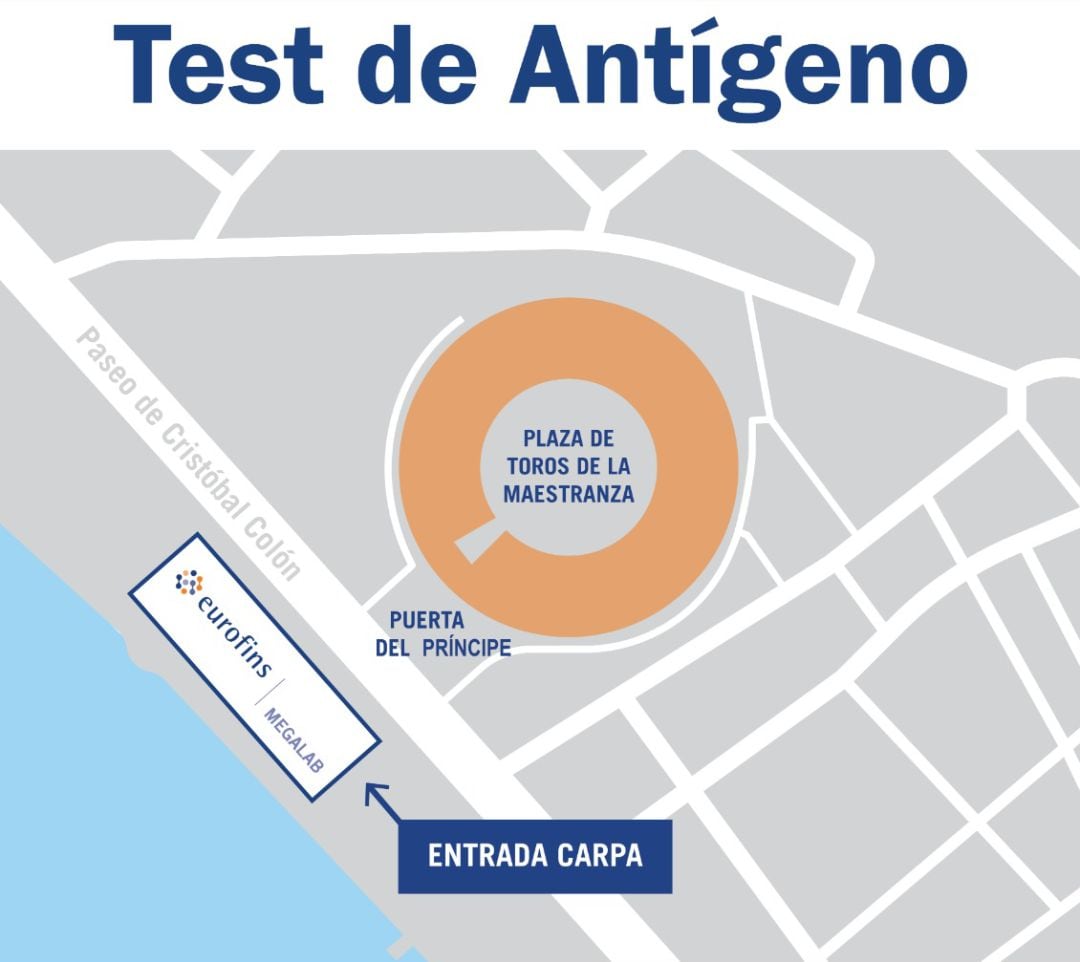 Ubicación de la carpa, frente a la plaza de toros, donde se realizarán los test de antígenos para poder acudir a los festejos