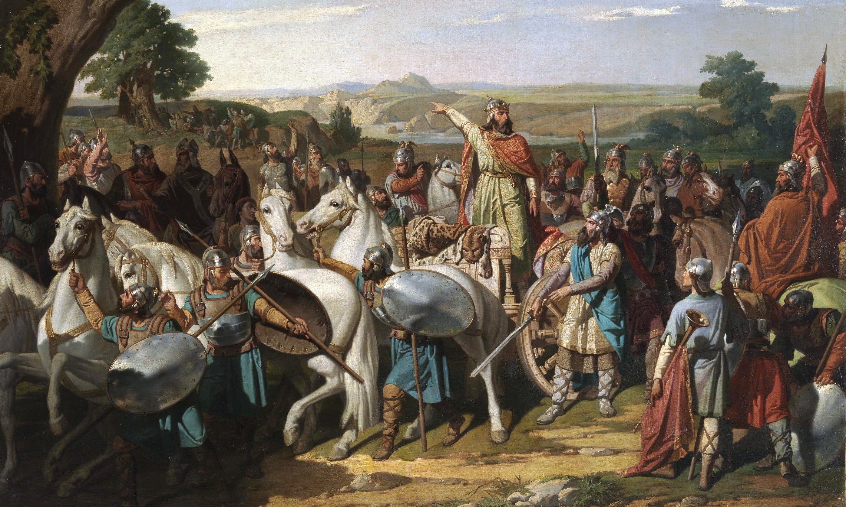 El rey Don Rodrigo arengando a sus tropas en la batalla de Guadalete, de Bernardo Blanco, 1871 (Museo del Prado, Madrid).