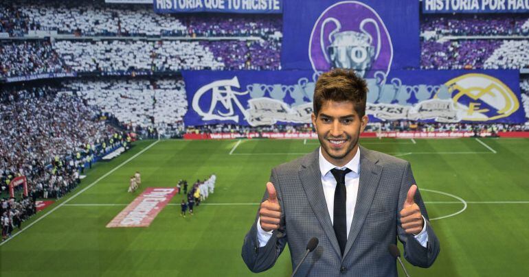 El jugador brasileño Lucas Silva, durante su presentación como jugador del Real Madrid.