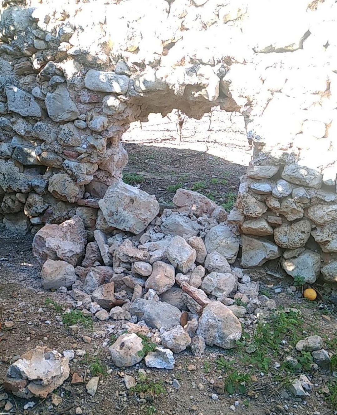 Destrozos en un muro del Monestir de la Valldigna 