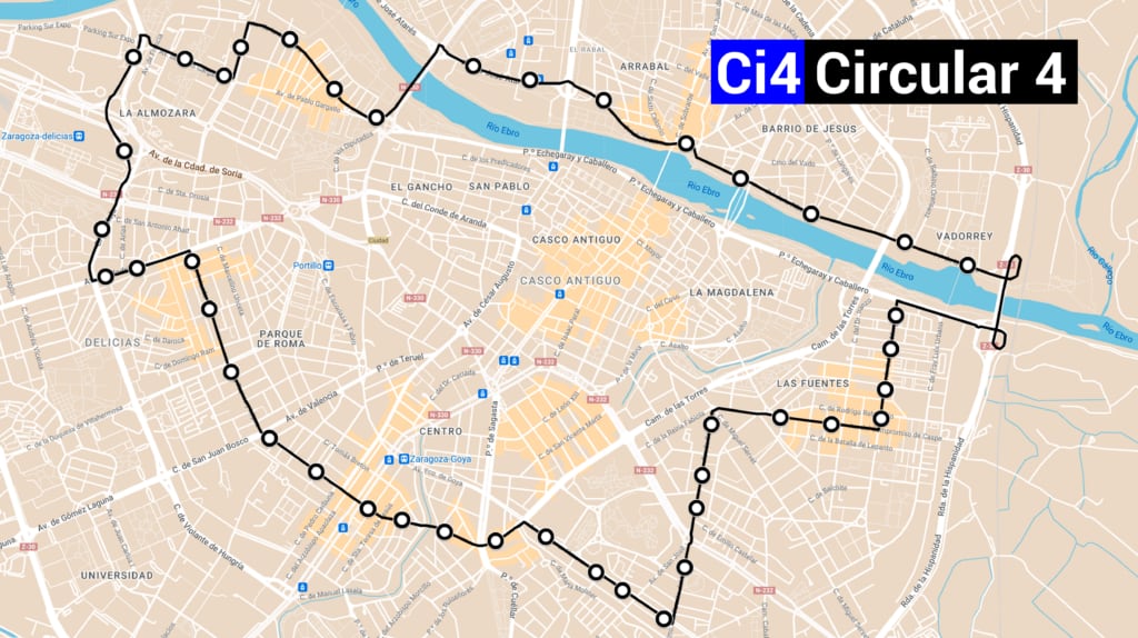 Recorrido de la línea Ci4 de Zaragoza