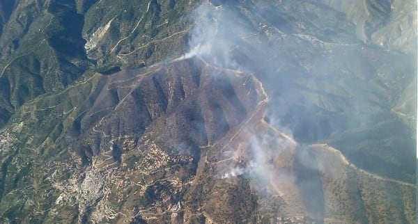 Zona afectada por el fuego en Cómpeta