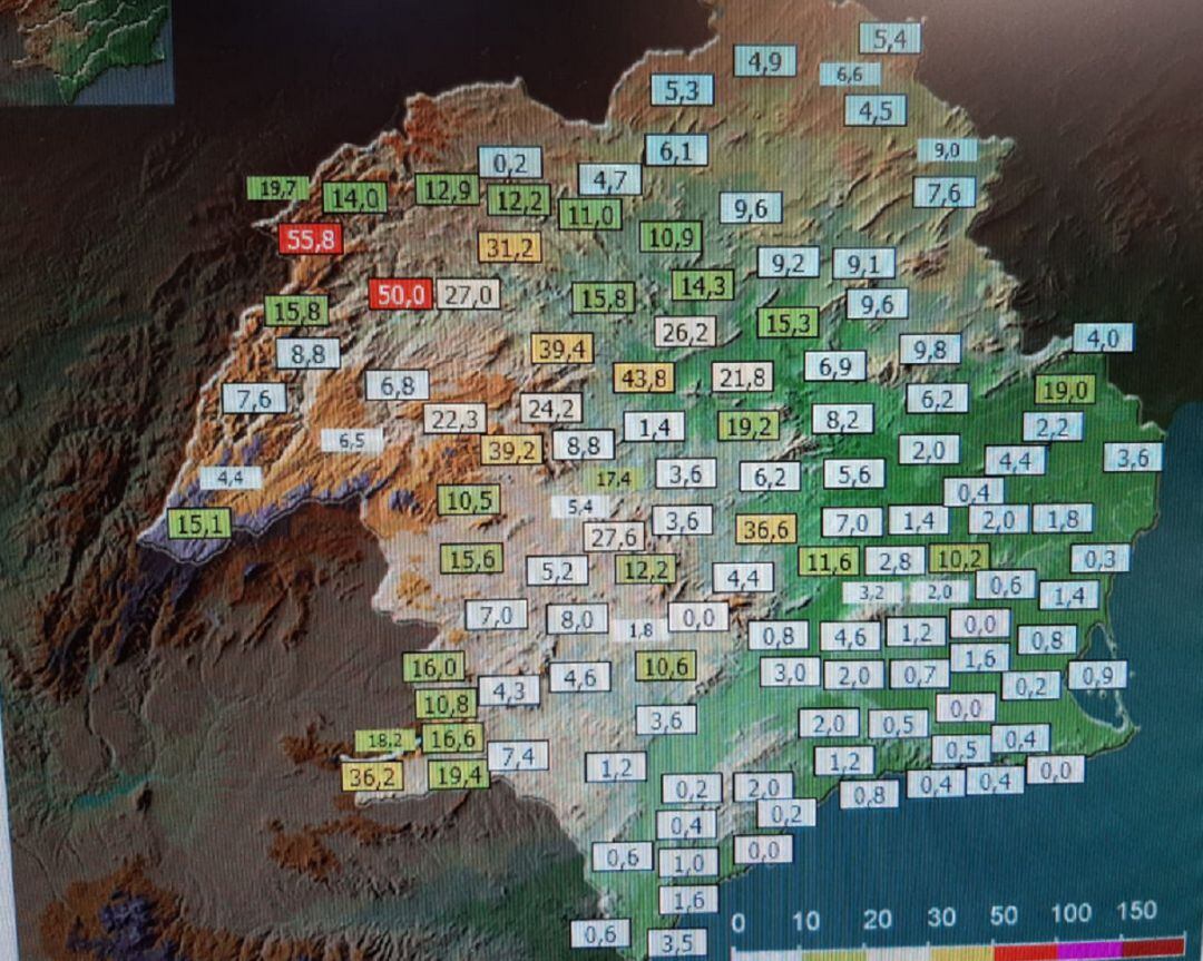 La Aemet advierte de que este viernes pueden ocurrir precipitaciones de lluvia de hasta 25 litros por metro cuadrado en una hora en toda la Región 