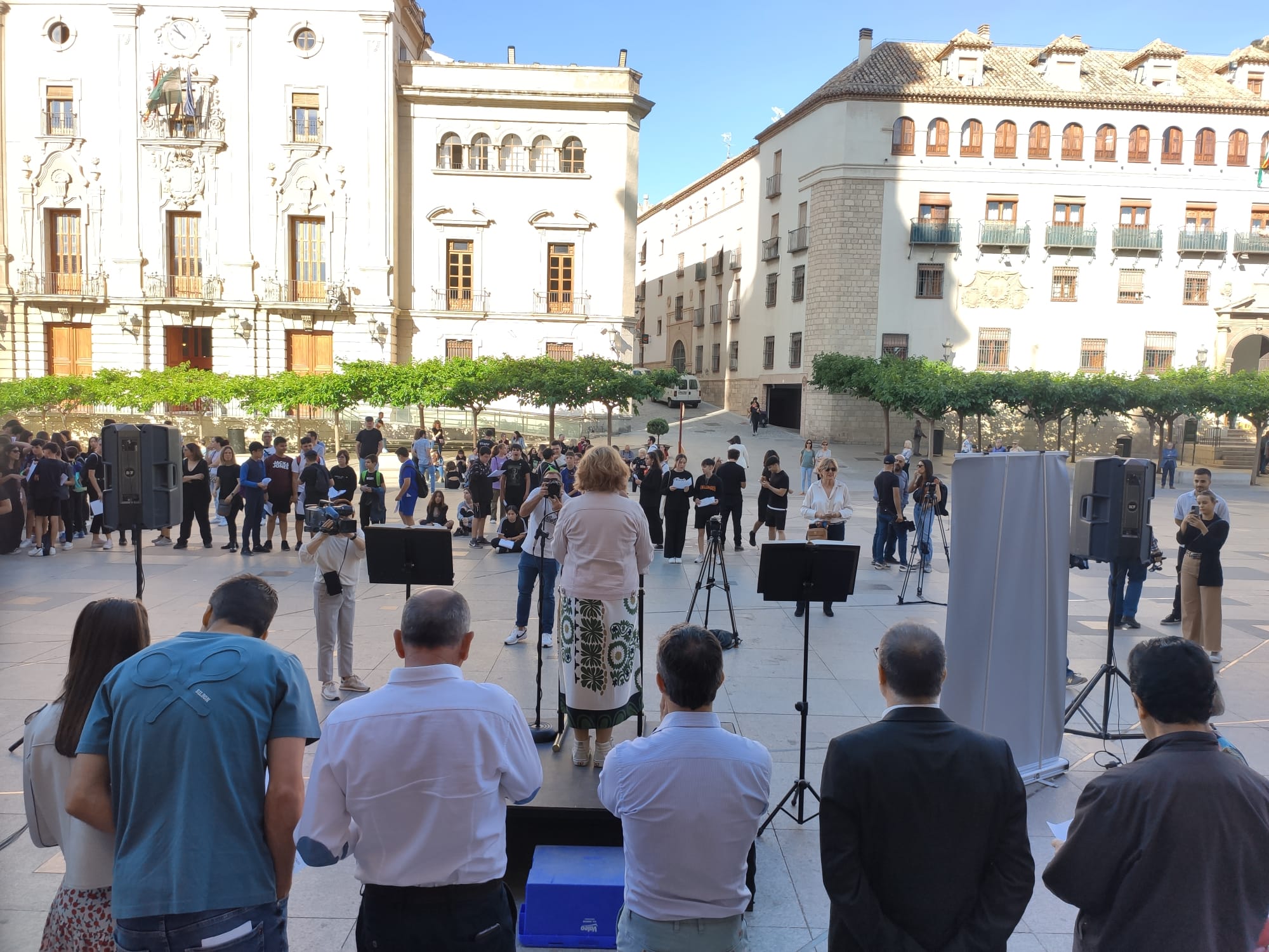 La Plaza de Santa María de Jaén, durante la lectura ininterrumpida del Quijote celebrada este martes