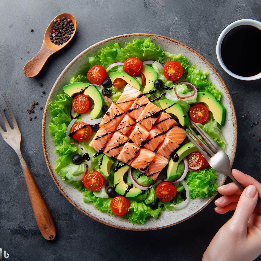 Amanida de salmó amb tinta de calamar