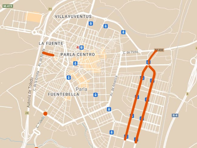 Mapa donde se recogen las vías afectadas por la tercera fase de asfaltado de Parla