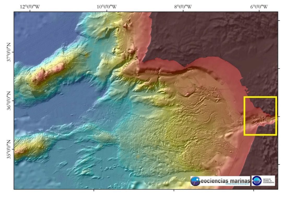 Mapa de profundidades en el Golfo de Cádiz