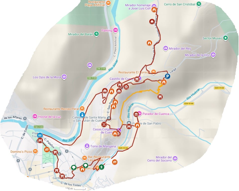 Mapa con la ruta del Camino del Arte de Cuenca.