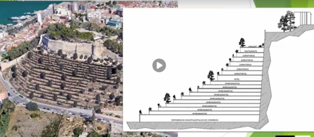 Captura del vídeo difundido por Cs Dénia sobre el proyecto de reconstrucción de la cantera del Castillo.