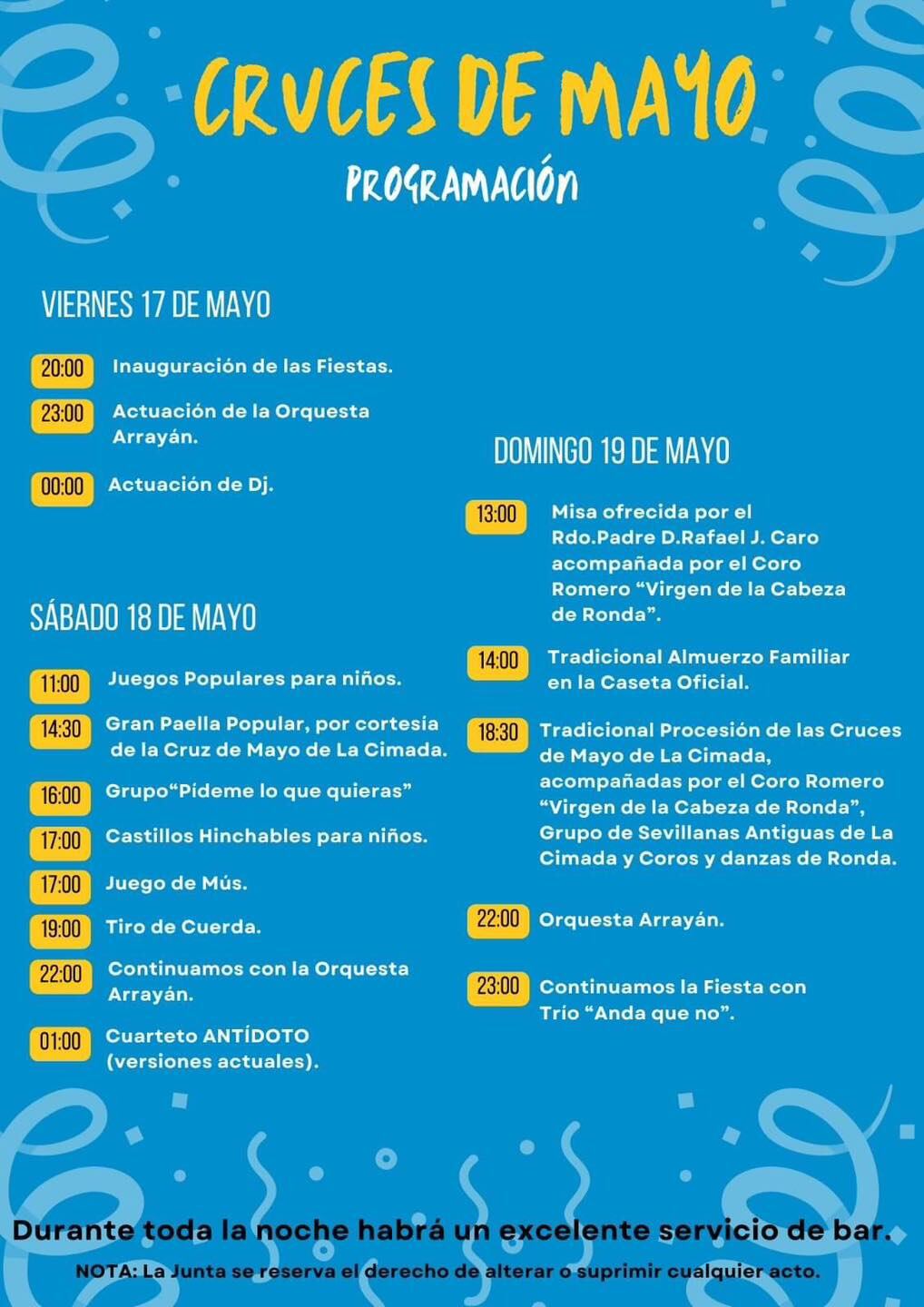 Programa de actividades de las cruces de mayo