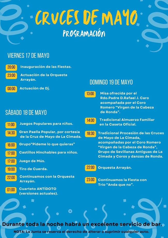 Programa de actividades de las cruces de mayo