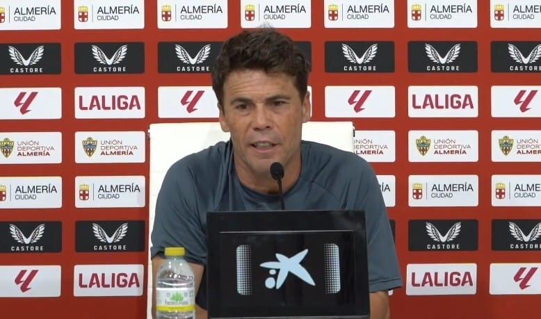 Rubi, en la rueda de prensa previa del Almería-Eibar.