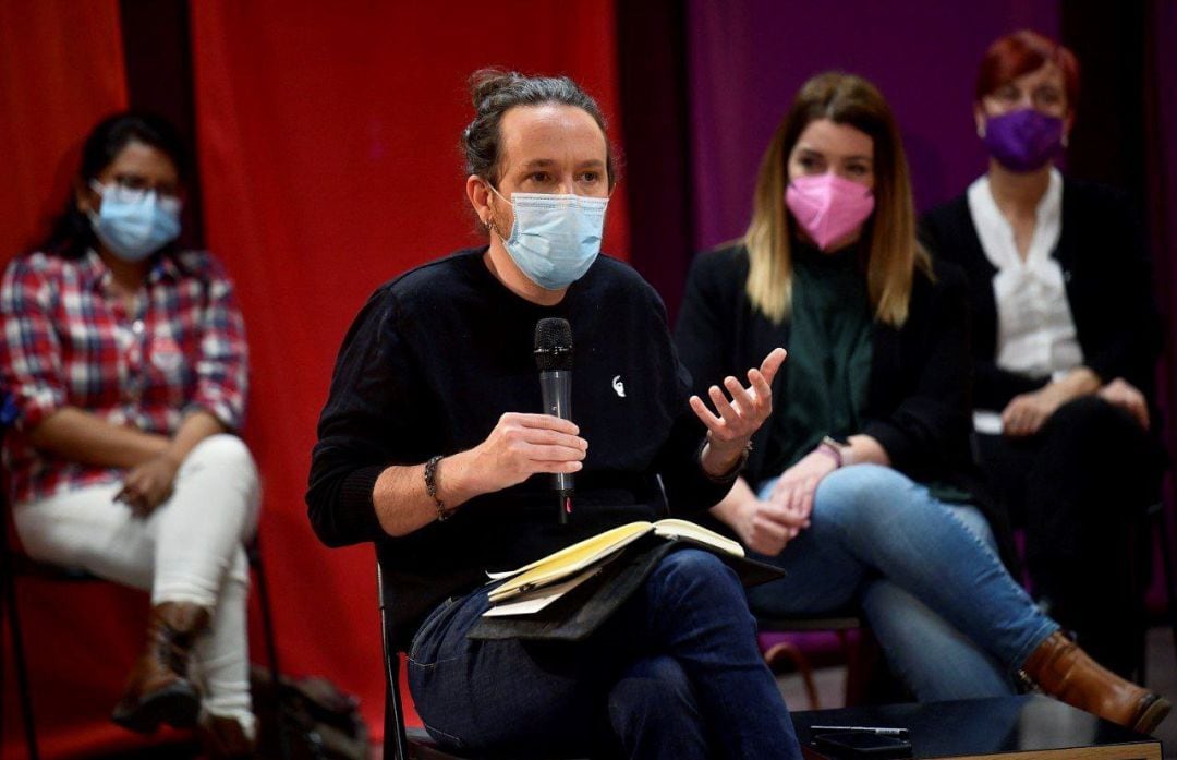 El candidato de Unidas Podemos a las elecciones autonómicas del 4 de mayo, Pablo Iglesias, participa durante el acto &quot;Defendamos la sanidad pública&quot;.