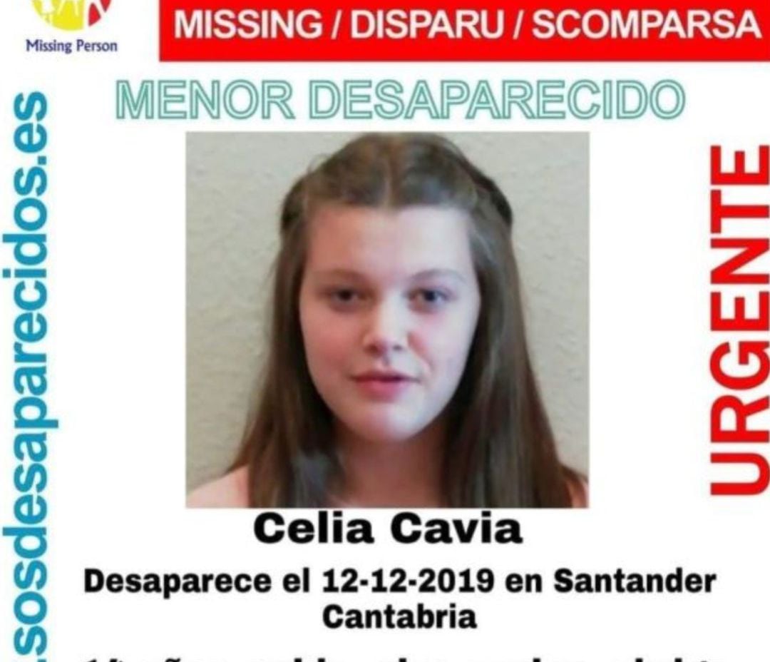 Anuncio de desaparición de la menor Celia Cavia