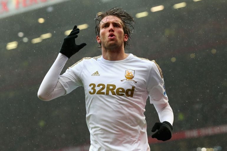 Michu durante su mejor etapa deportiva, en el Swansea