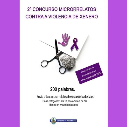 Cartaz do II Concurso Microrrelatos ontra a Violencia de Xénero de Ribadavia