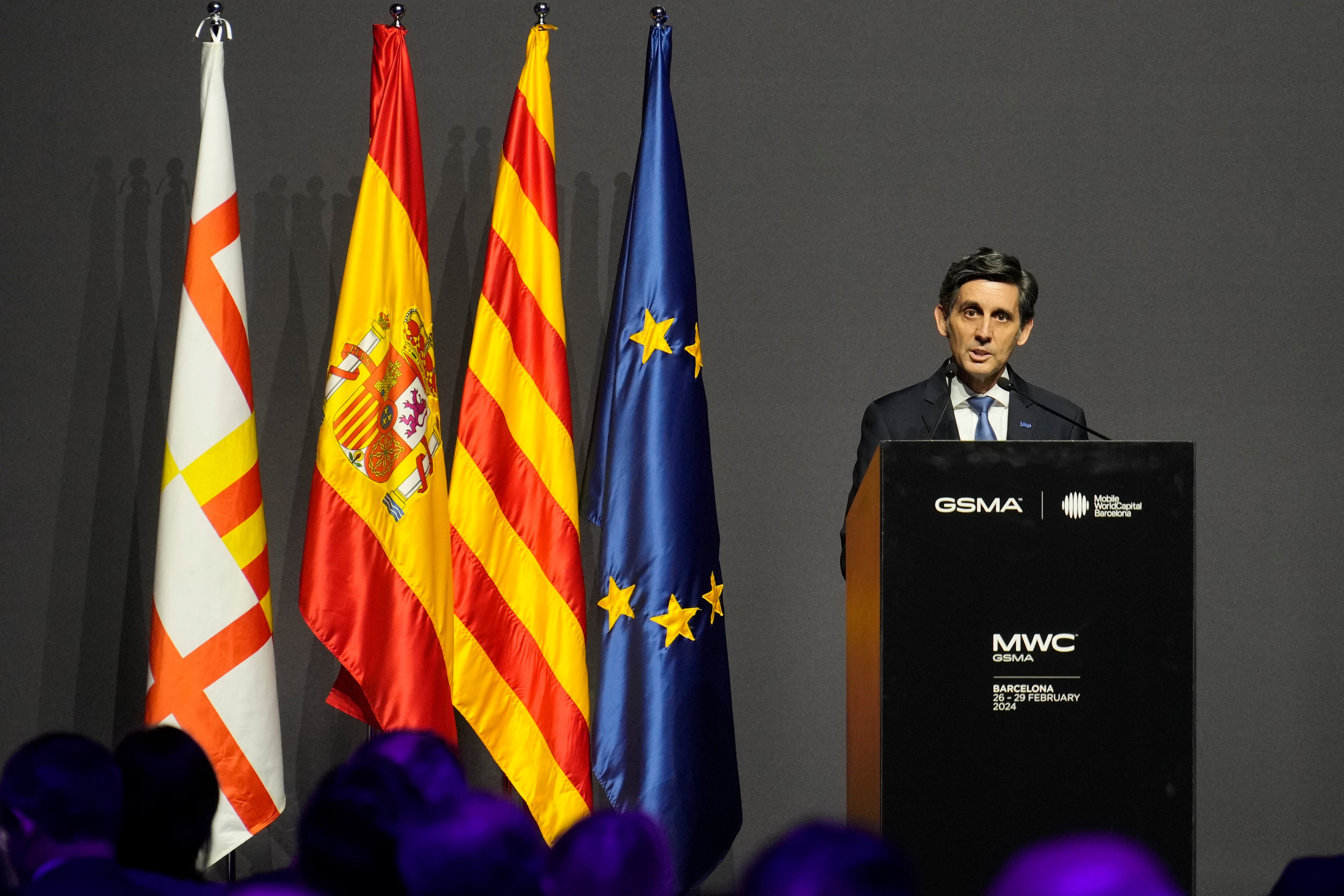 El presidente de Telefónica, José María Álvarez Pallete, interviene en la tradicional cena de bienvenida de la GSMA a los asistentes al MWC, que empieza mañana en Barcelona.