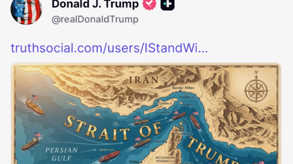 Trump tensa la diplomacia con Irán tras publicar un mapa de Ormuz renombrado como "Estrecho de Trump"