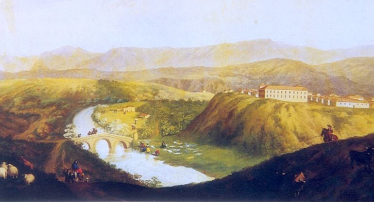 Ilustración de los baños de La Isabela junto al río Guadiela.