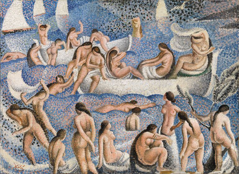 'Banyistes des Llaner' , Oli sobre catró sobre tauler de fusta de Salvador Dalí (1924)