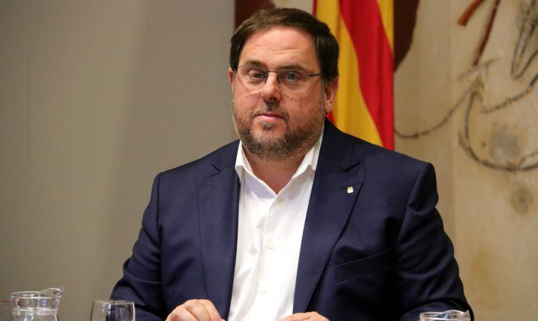 Primer pla del vicepresident i conseller d'Economia, Oriol Junqueras, al Consell Executiu del 17 d'octubre del 2017 (Horitzontal).