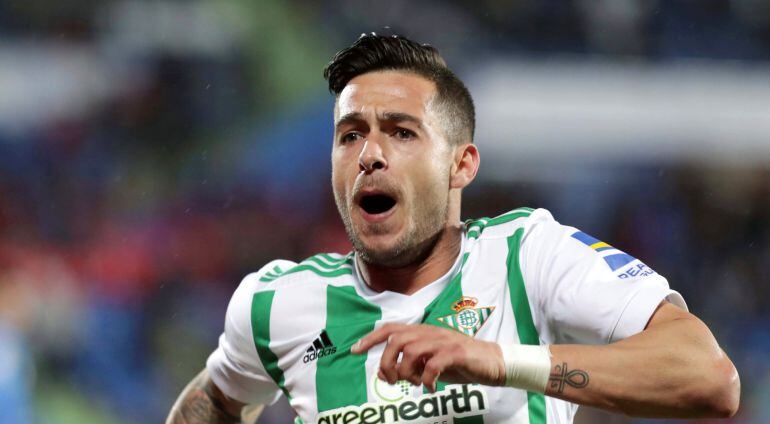 Sergio León celebra su gol ante el Getafe