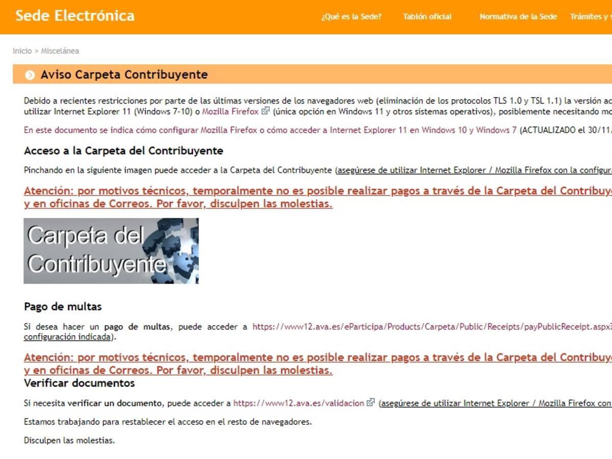 La Carpeta del Contribuyente, inhabilitada al menos hasta el lunes