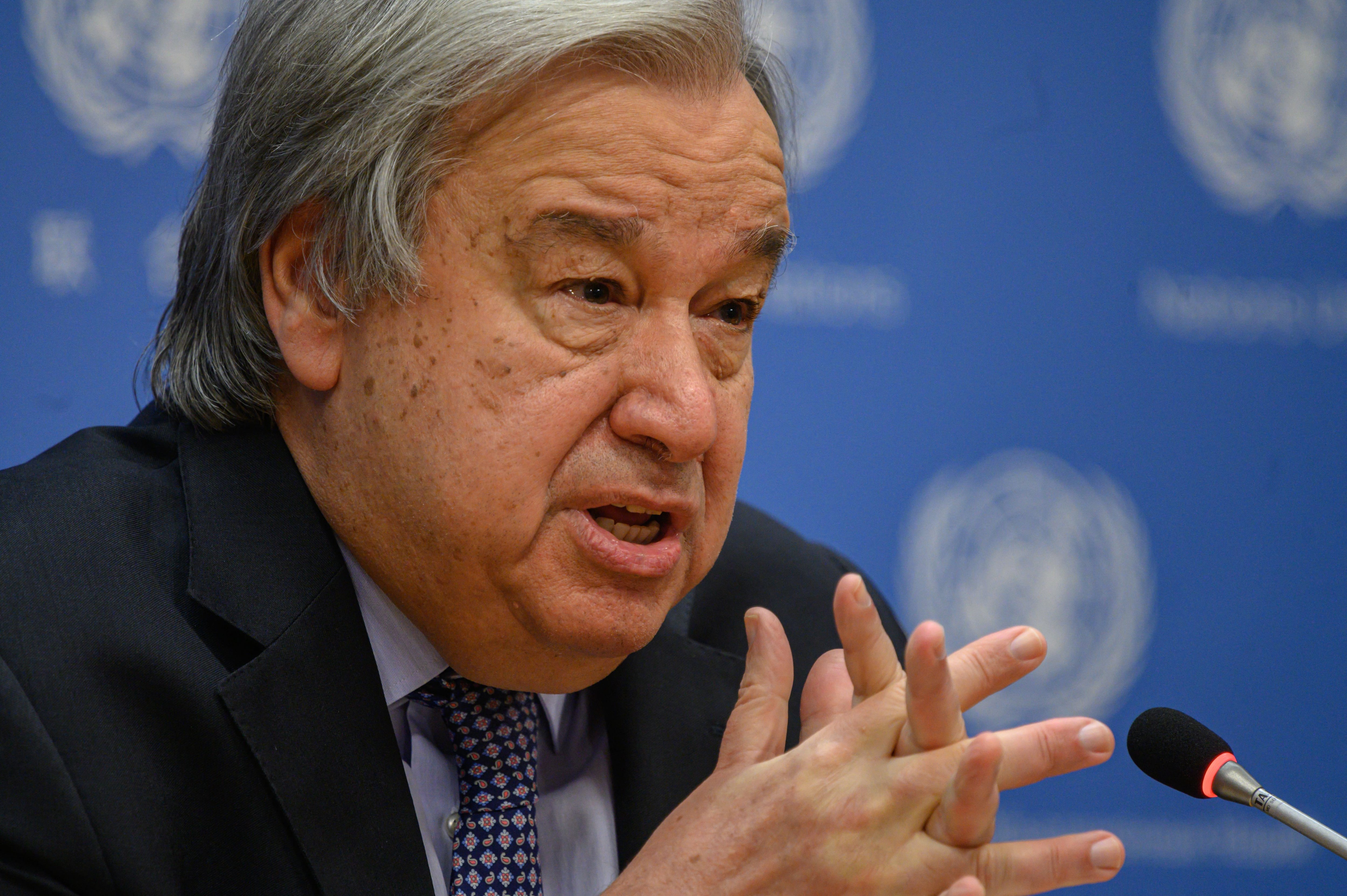 El secretario general de la ONU, Antonio Guterres, durante la rueda de prensa