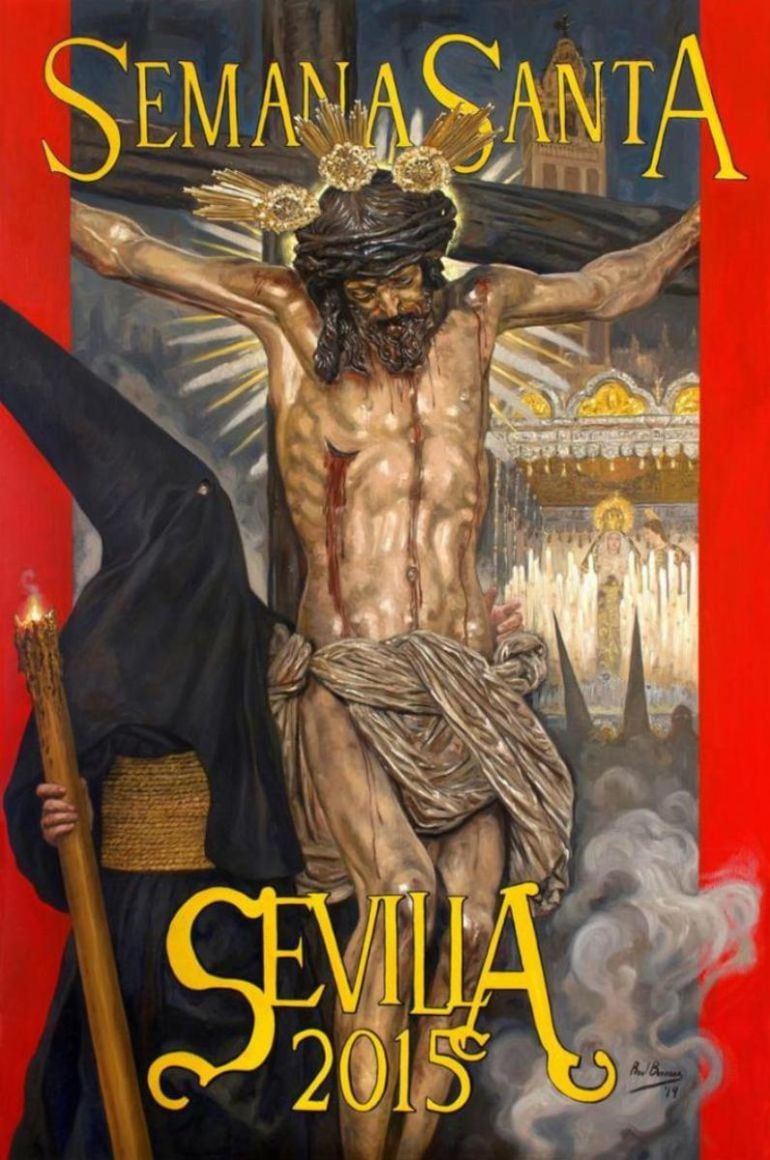 Este es el cartel que el artista malagueño Raúl Berzosa ha pintado como anuncio de la Semana Santa de Sevilla en este 2015