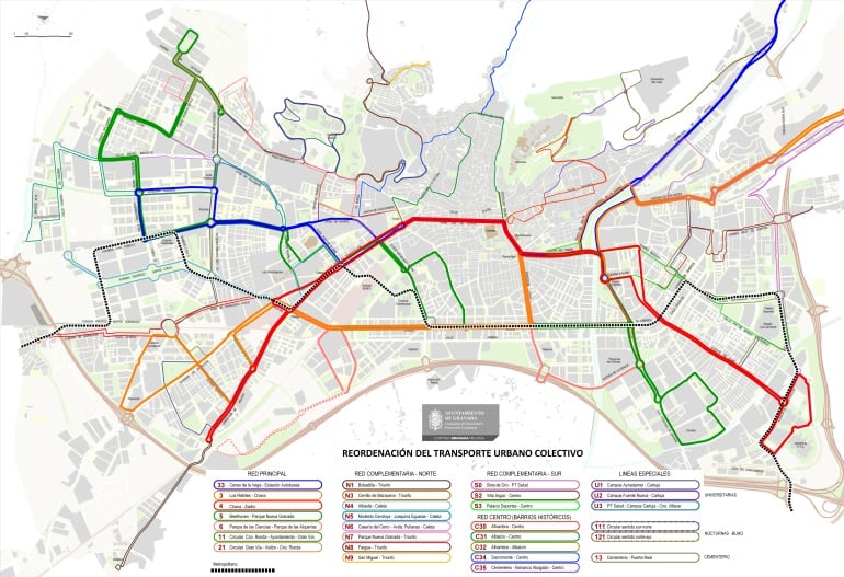 Nuevo mapa de movilidad presentao por el Ayuntamiento de Granada para su implantación en abril de 2018