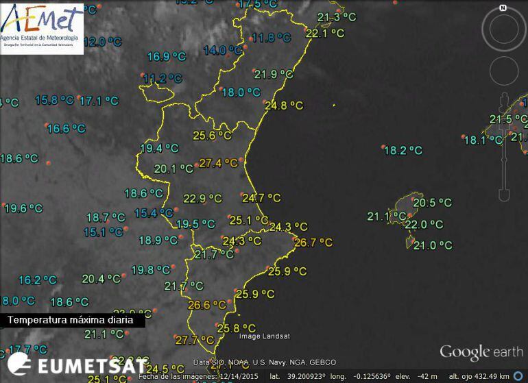 Temperaturas máximas en la Comunitat Valenciana el 2 de marzo de 2016