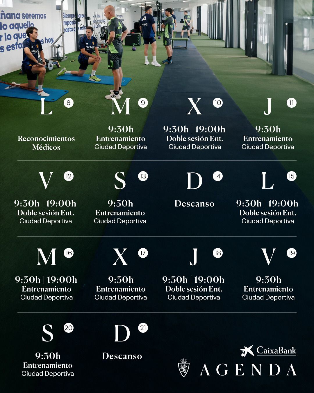 Agenda para los próximos 15 días de entrenamiento de la plantilla del Real Zaragoza