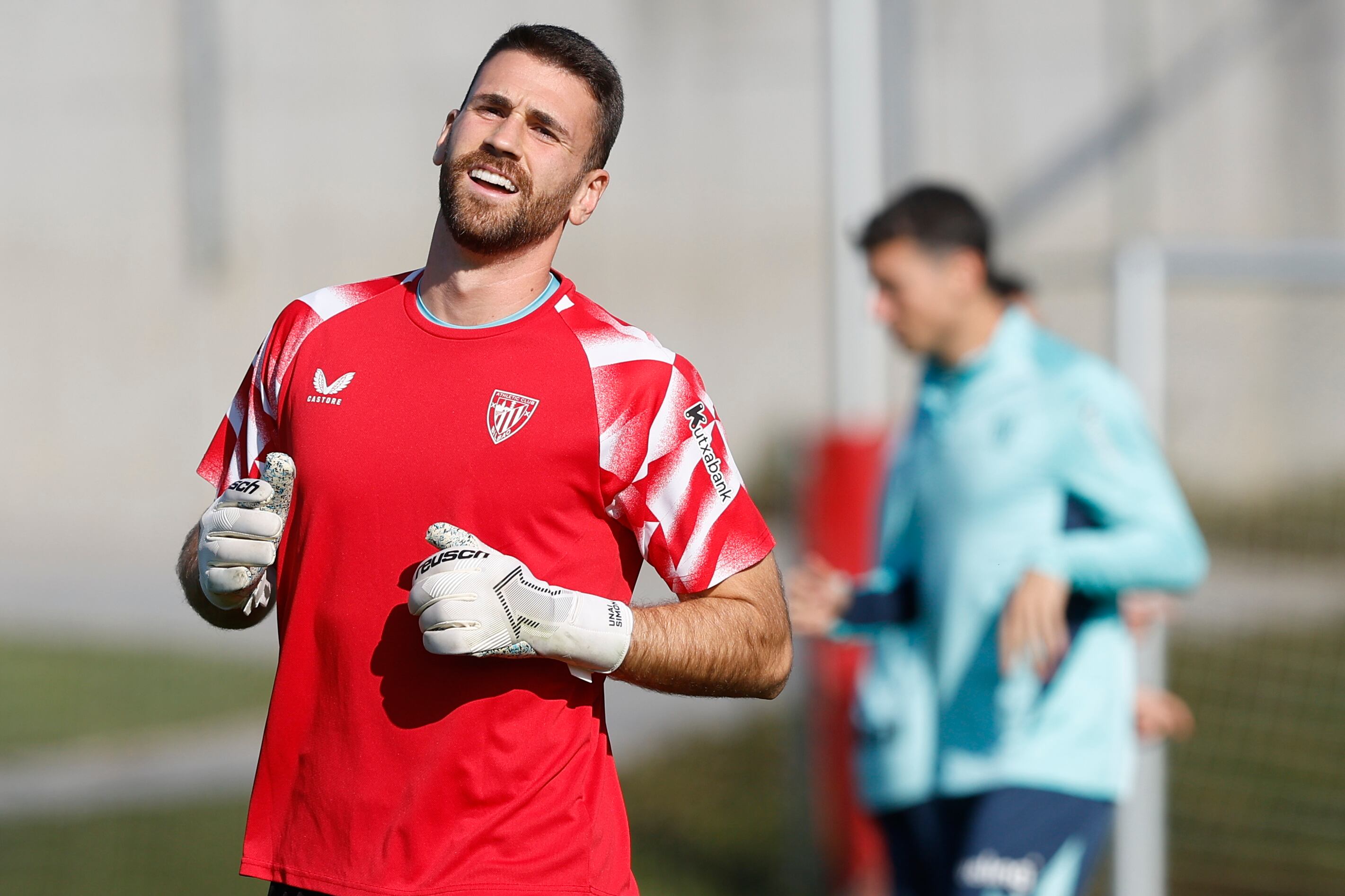 Unai Simón, en un entrenamiento con el Athletic