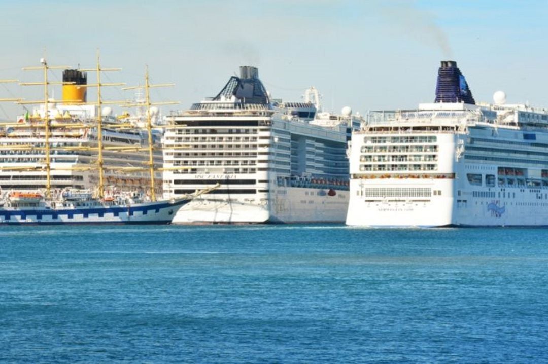 Varios cruceros amarrados en el Puerto de Palma.