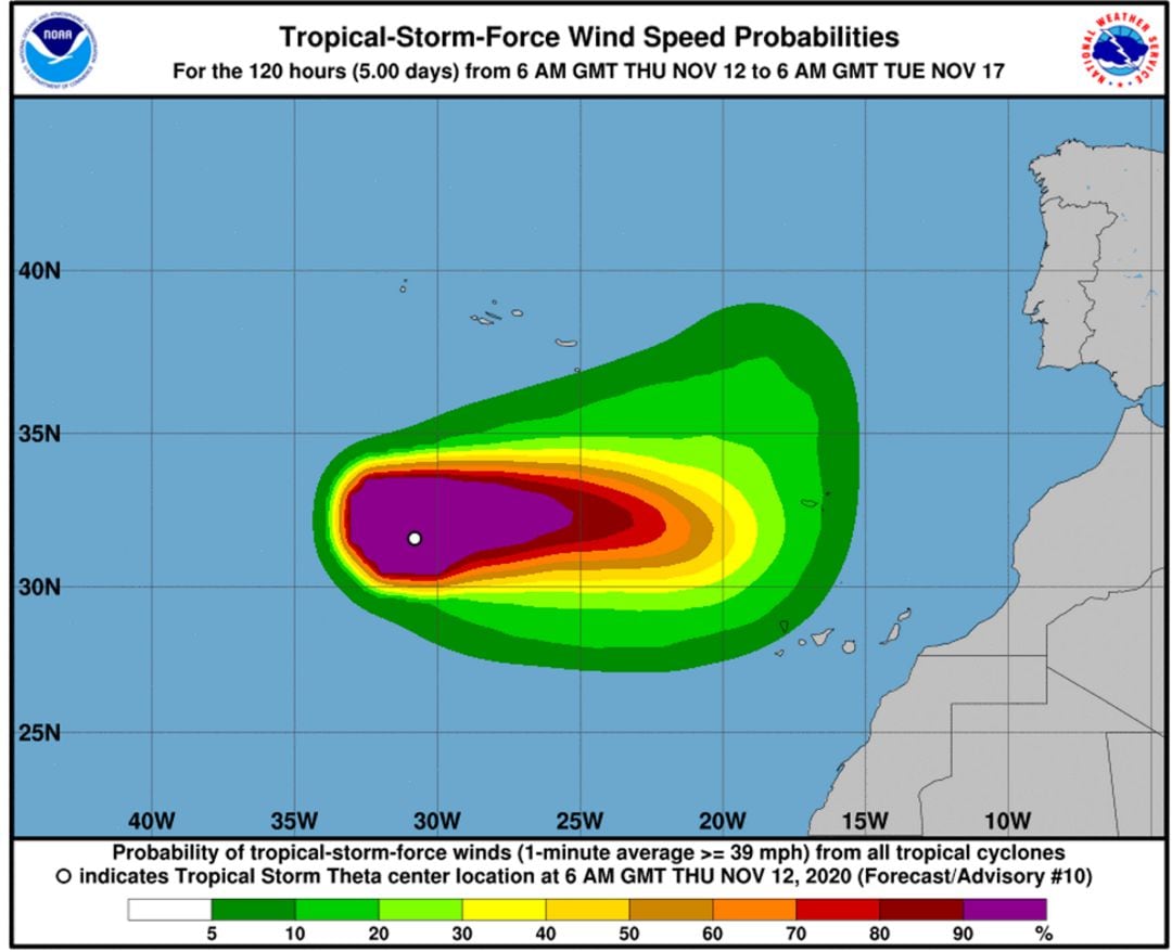 Evolución de la tormenta tropical Theta